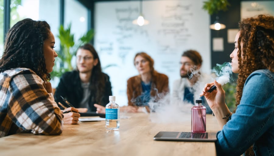 A support group in discussion, highlighting initiatives to tackle vaping-related mental health concerns