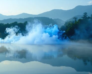 Conceptual image showing a serene landscape with vapor clouds illustrating the connection between vaping and mental well-being.