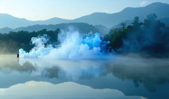 Conceptual image showing a serene landscape with vapor clouds illustrating the connection between vaping and mental well-being.